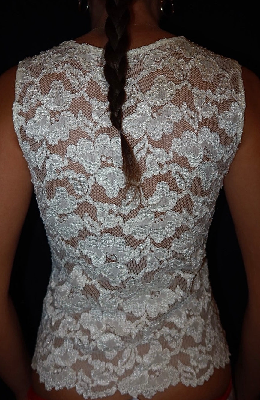 Off-white lace sleeveless top
